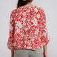 Blusa holgada con estampado floral rojo y mangas acampanadas