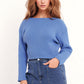 Q2 Relaxed Ribbed Boat Neck Sweater in Blue