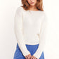 Q2 Relaxed Ribbed Boat Neck Sweater in cream