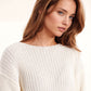 Relaxed Ribbed Boat Neck Sweater in cream