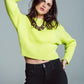 Relaxed Ribbed Boat Neck Sweater in Lime Green