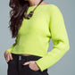 Relaxed Ribbed Boat Neck Sweater in Lime Green