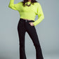 Relaxed Ribbed Boat Neck Sweater in Lime Green