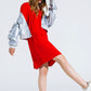 Q2 Relaxed Short Dress with Square Neckline and Short Sleeves in Red