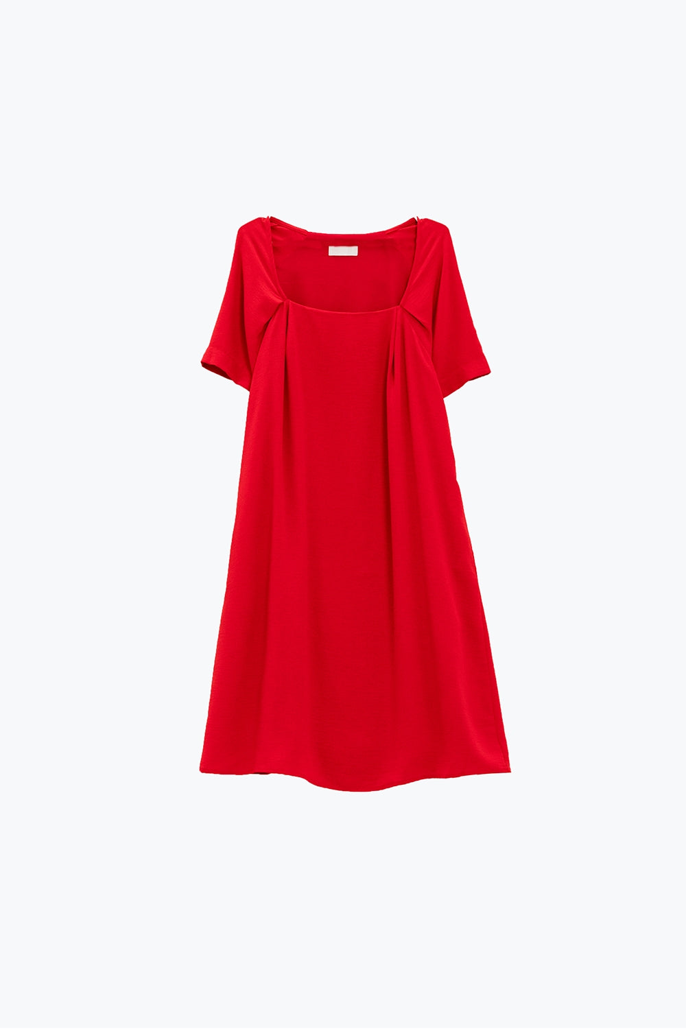 Relaxed Short Dress with Square Neckline and Short Sleeves in Red