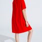 Relaxed Short Dress with Square Neckline and Short Sleeves in Red