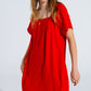 Relaxed Short Dress with Square Neckline and Short Sleeves in Red