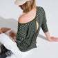 Q2 Relaxed striped T-shirt in khaki with open back detail