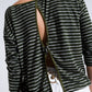 Relaxed striped T-shirt in khaki with open back detail