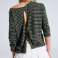 Relaxed striped T-shirt in khaki with open back detail