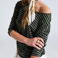 Relaxed striped T-shirt in khaki with open back detail