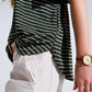 Relaxed Striped T-shirt With Crew Neckline In Khaki