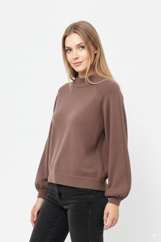 relaxed style brown jumper with balloon sleeves