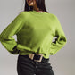 Q2 relaxed style green jumper with balloon sleeves