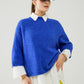 Q2 Relaxed sweater with french sleeve and crewneck in blue ink