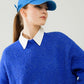 Relaxed sweater with french sleeve and crewneck in blue ink