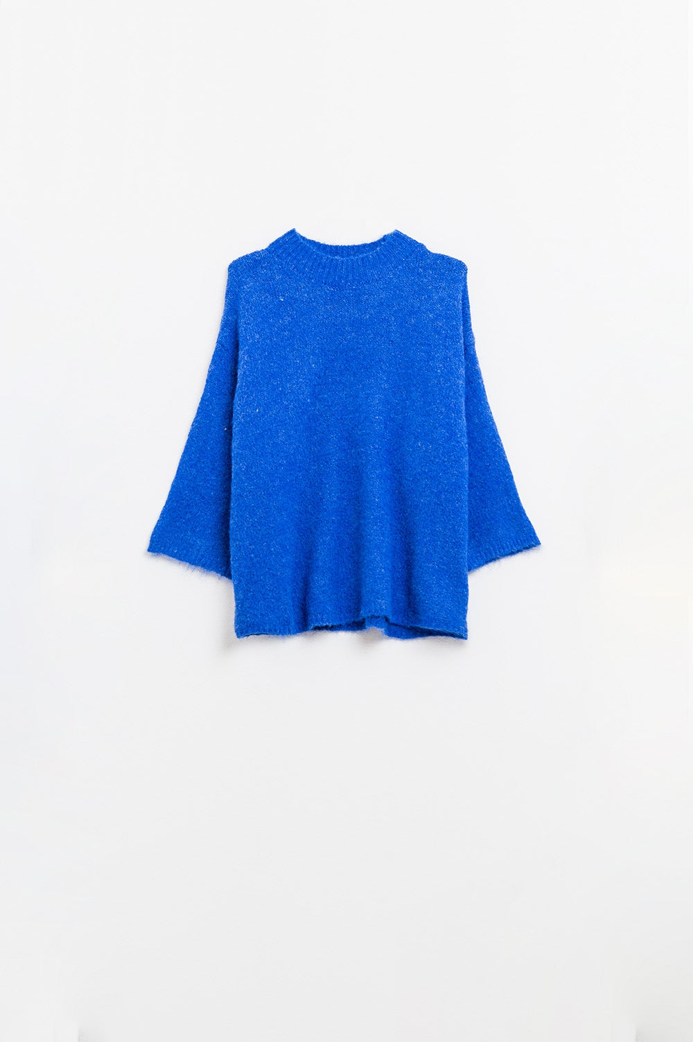 Relaxed sweater with french sleeve and crewneck in blue ink