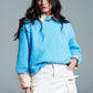 Q2 Relaxed sweater with french sleeve and crewneck in blue