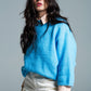 Relaxed sweater with french sleeve and crewneck in blue