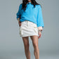 Relaxed sweater with french sleeve and crewneck in blue