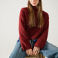 Q2 relaxed wine ribbed high neck sweater