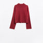 relaxed wine ribbed high neck sweater