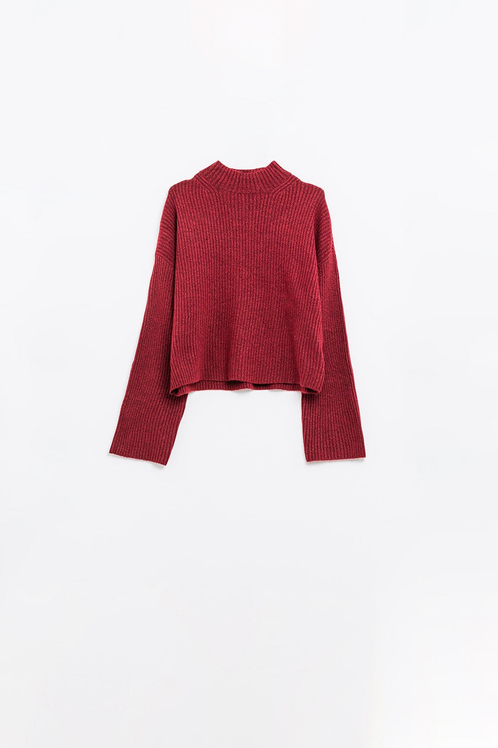 relaxed wine ribbed high neck sweater