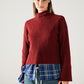 relaxed wine ribbed high neck sweater