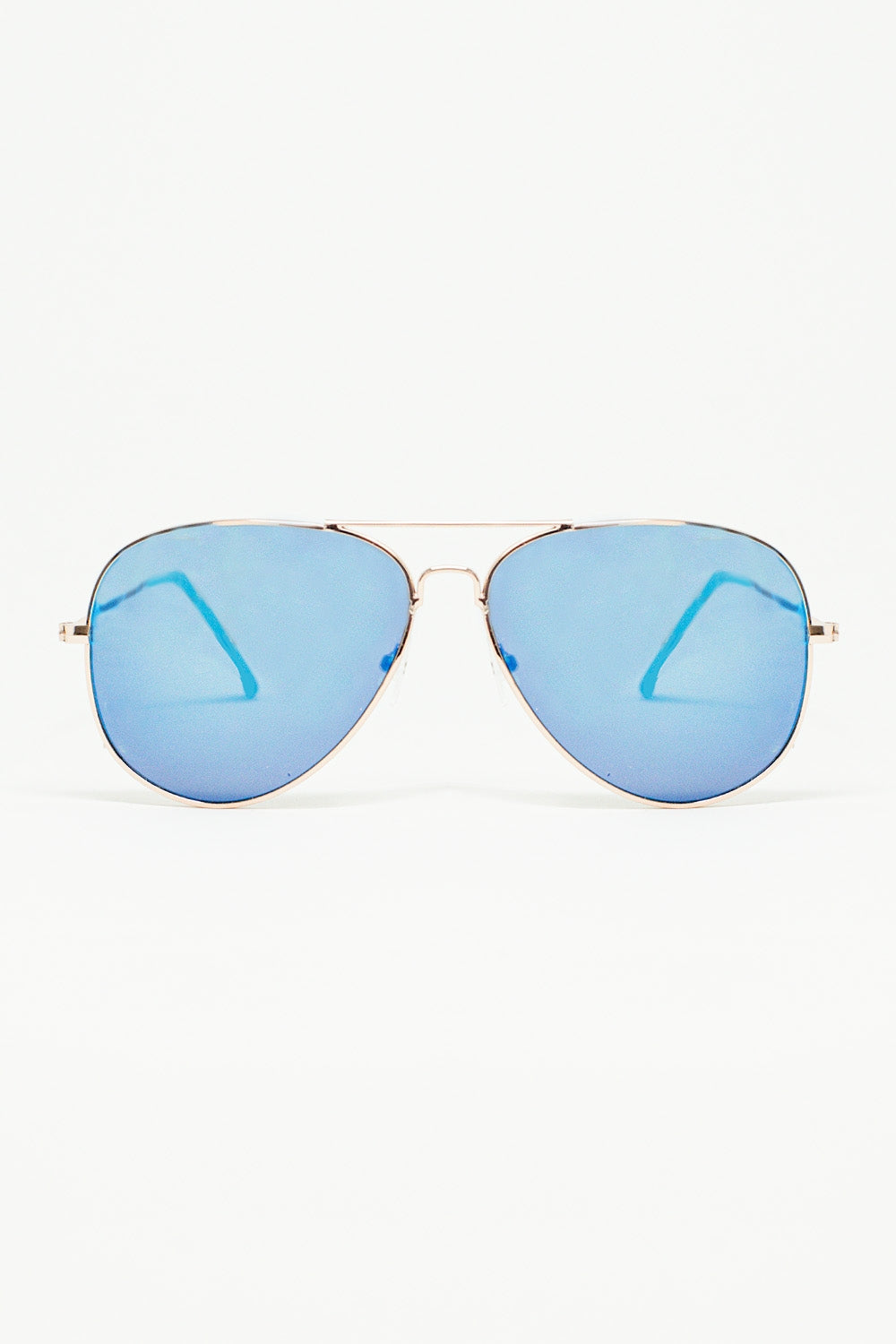 Q2 Retro Aviator Sunglasses  With Blue Smoke Lense and Golden Frame