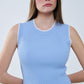 Ribbed Cap Sleve top in Blue with White Trim