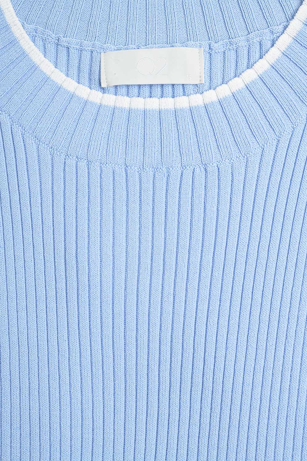 Ribbed Cap Sleve top in Blue with White Trim