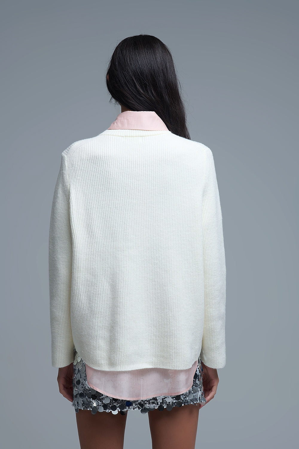 Ribbed Comfy Knit Sweater in Cream