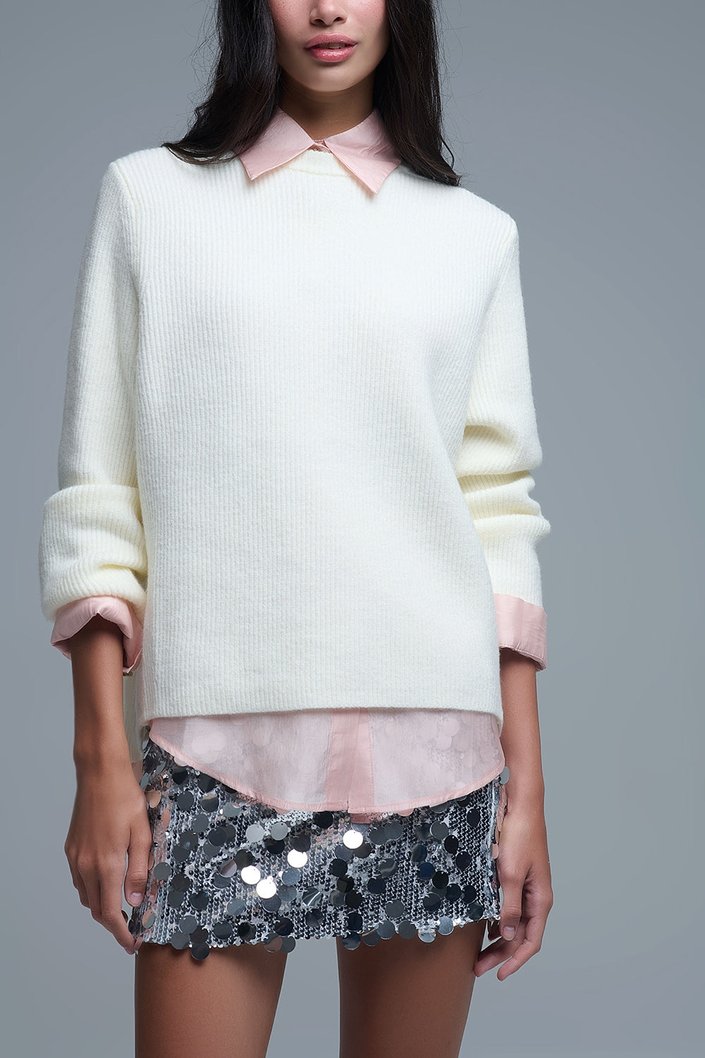 Ribbed Comfy Knit Sweater in Cream