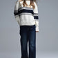 Ribbed Cream Sweater With Navy Chest Stripes