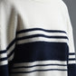 Ribbed Cream Sweater With Navy Chest Stripes