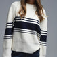 Ribbed Cream Sweater With Navy Chest Stripes