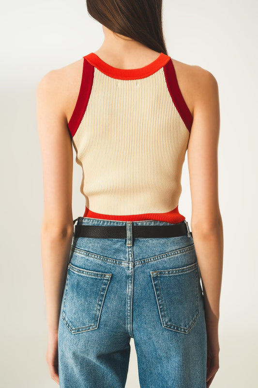 Ribbed cropped vest top in red