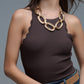 Q2 Ribbed Halter Top With Scalloped Finish in brown