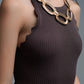 Ribbed Halter Top With Scalloped Finish in brown