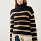 Q2 Ribbed knit jersey in black with camel stripes