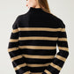 Ribbed knit jersey in black with camel stripes