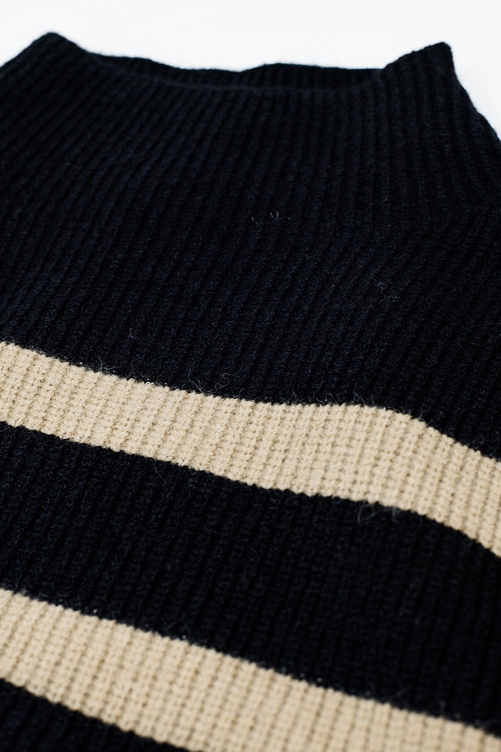 Ribbed knit jersey in black with camel stripes