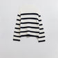 Q2 Ribbed knit jersey in cream with navy stripes