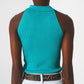 Ribbed knitted top with polo neck in turquoise