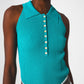 Ribbed knitted top with polo neck in turquoise