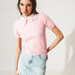 Q2 Ribbed short sleeve crop knitted top in pink