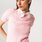 Ribbed short sleeve crop knitted top in pink