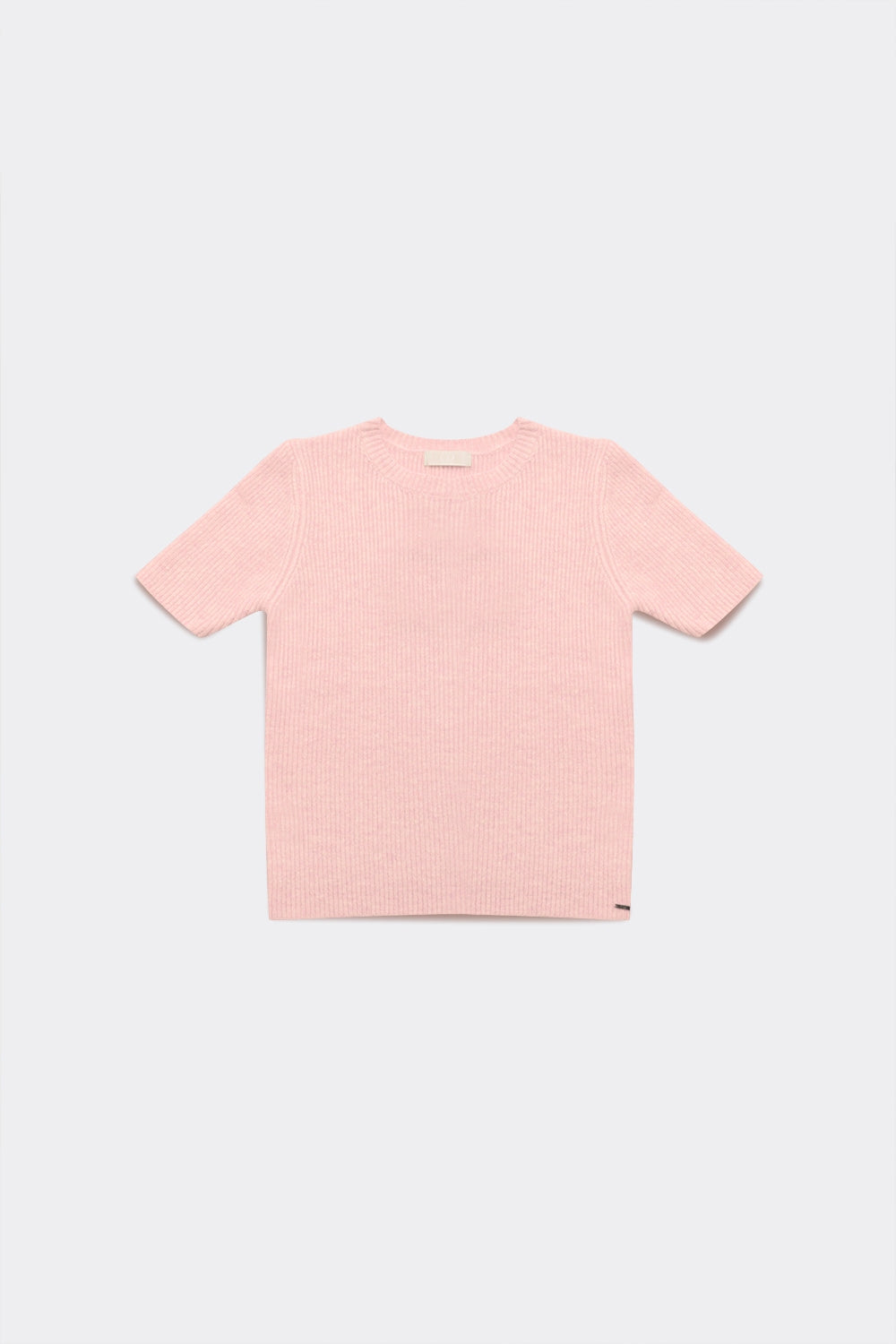 Ribbed short sleeve crop knitted top in pink