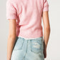 Ribbed short sleeve crop knitted top in pink