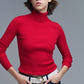 Rolled Turtle Neck Ribbed Sweater in Ruby Red